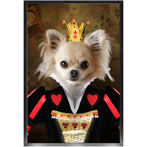 Teeny Queenie - The Queen of Hearts & Alice in Wonderland Inspired Custom Pet Portrait Framed Satin Paper Print