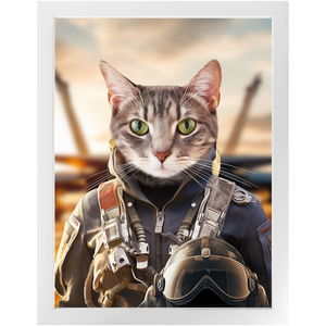 TOP FUN - Air Force Fighter Pilot Inspired Custom Pet Portrait Framed Satin Paper Print