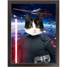 Load image into Gallery viewer, BARK LORD IN SPACE - Kylo Ren &amp; Star Wars Inspired Custom Pet Portrait Framed Satin Paper Print