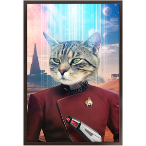 CAPTAIN DIGYARD - BEAMING DOWN - Star Trek Inspired Custom Pet Portrait Framed Satin Paper Print