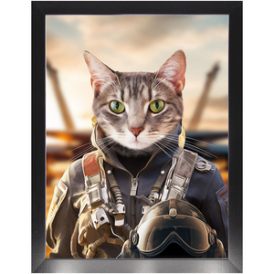 TOP FUN - Air Force Fighter Pilot Inspired Custom Pet Portrait Framed Satin Paper Print