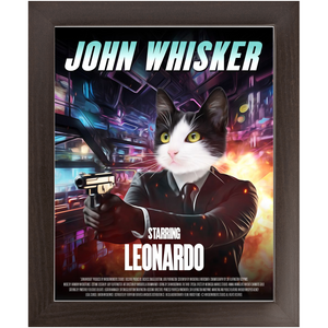 JOHN WHISKER Movie Poster - John Wick Inspired Custom Pet Portrait Framed Satin Paper Print