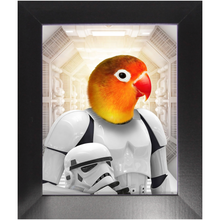 Load image into Gallery viewer, Storm Blooper - Storm Trooper &amp; Star Wars Inspired Custom Pet Portrait Framed Satin Paper Print