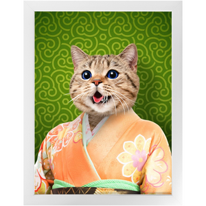 Orenjisan - Japanese Geisha & Kimono Inspired Custom Pet Portrait Framed Satin Paper Print