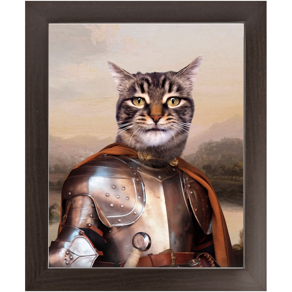 Knight In Brown Satin - Renaissance Inspired Custom Pet Portrait Framed Satin Paper Print