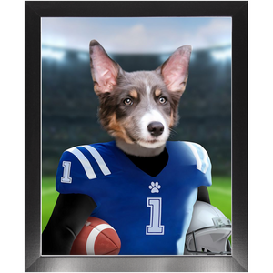 Putting On The Blitz - American Football & Gridiron Inspired Custom Pet Portrait Framed Satin Paper Print