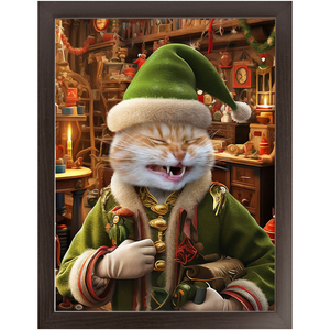 SANTA'S LITTLE HELPER - Christmas Elf Inspired Custom Pet Portrait Framed Satin Paper Print
