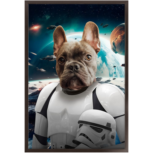 STORM BLOOPER IN SPACE - Storm Trooper & Star Wars Inspired Custom Pet Portrait Framed Satin Paper Print