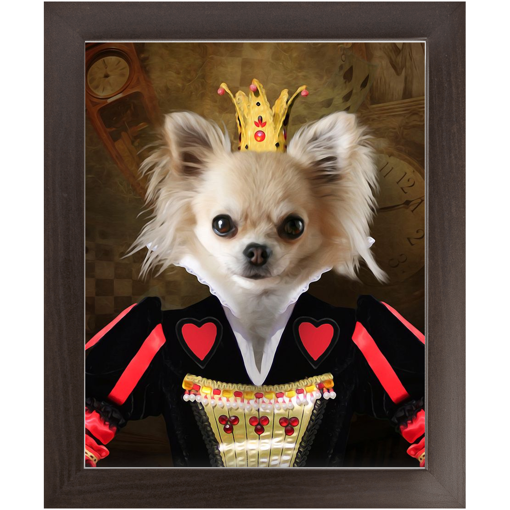 Teeny Queenie - The Queen of Hearts & Alice in Wonderland Inspired Custom Pet Portrait Framed Satin Paper Print
