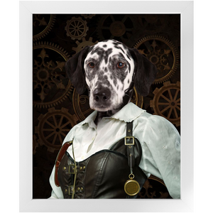 The Timekeeper - Steampunk, Victorian Era Inspired Custom Pet Portrait Framed Satin Paper Print