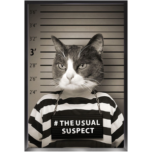 The Usual Suspect - Gangster Mugshot Inspired Custom Pet Portrait Framed Satin Paper Print