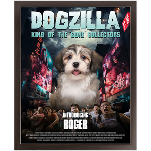 DOGZILLA Movie Poster - Godzilla Inspired Custom Pet Portrait Framed Satin Paper Print