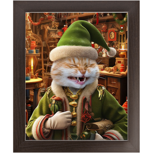 SANTA'S LITTLE HELPER - Christmas Elf Inspired Custom Pet Portrait Framed Satin Paper Print