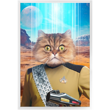 Load image into Gallery viewer, LIEUTENANT WOOF - BEAMING DOWN - Star Trek Inspired Custom Pet Portrait Framed Satin Paper Print