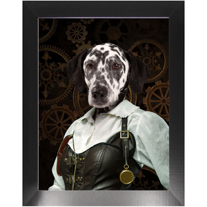 The Timekeeper - Steampunk, Victorian Era Inspired Custom Pet Portrait Framed Satin Paper Print