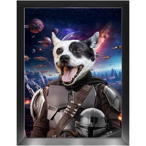 WANDERLORIAN IN SPACE - Mandalorian & Star Wars Inspired Custom Pet Portrait Framed Satin Paper Print