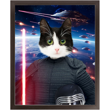 Load image into Gallery viewer, BARK LORD IN SPACE - Kylo Ren &amp; Star Wars Inspired Custom Pet Portrait Framed Satin Paper Print