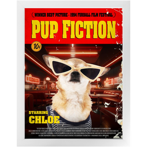 PUP FICTION Movie Poster - Pulp Fiction Inspired Custom Pet Portrait Framed Satin Paper Print