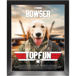 TOP FUN Movie Poster - Top Gun Inspired Custom Pet Portrait Framed Satin Paper Print
