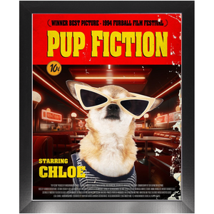 PUP FICTION Movie Poster - Pulp Fiction Inspired Custom Pet Portrait Framed Satin Paper Print