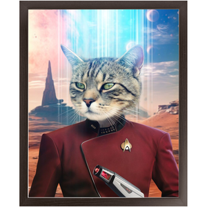 CAPTAIN DIGYARD - BEAMING DOWN - Star Trek Inspired Custom Pet Portrait Framed Satin Paper Print