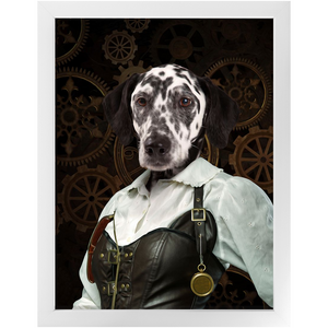 The Timekeeper - Steampunk, Victorian Era Inspired Custom Pet Portrait Framed Satin Paper Print