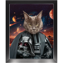 Load image into Gallery viewer, BATH EVADER IN SPACE - Darth Vader &amp; Star Wars Inspired Custom Pet Portrait Framed Satin Paper Print