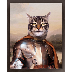Knight In Brown Satin - Renaissance Inspired Custom Pet Portrait Framed Satin Paper Print