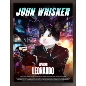 JOHN WHISKER Movie Poster - John Wick Inspired Custom Pet Portrait Framed Satin Paper Print