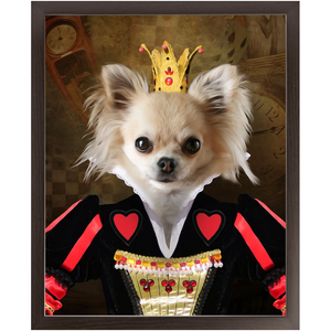 Teeny Queenie - The Queen of Hearts & Alice in Wonderland Inspired Custom Pet Portrait Framed Satin Paper Print