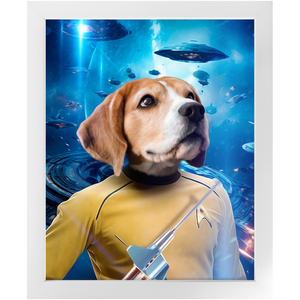 CAPTAIN QUIRK IN SPACE - Star Trek Inspired Custom Pet Portrait Framed Satin Paper Print