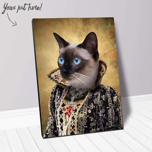 Cat in Renaissance Costume - Custom Cat Portrait on Canvas with black & gold costume