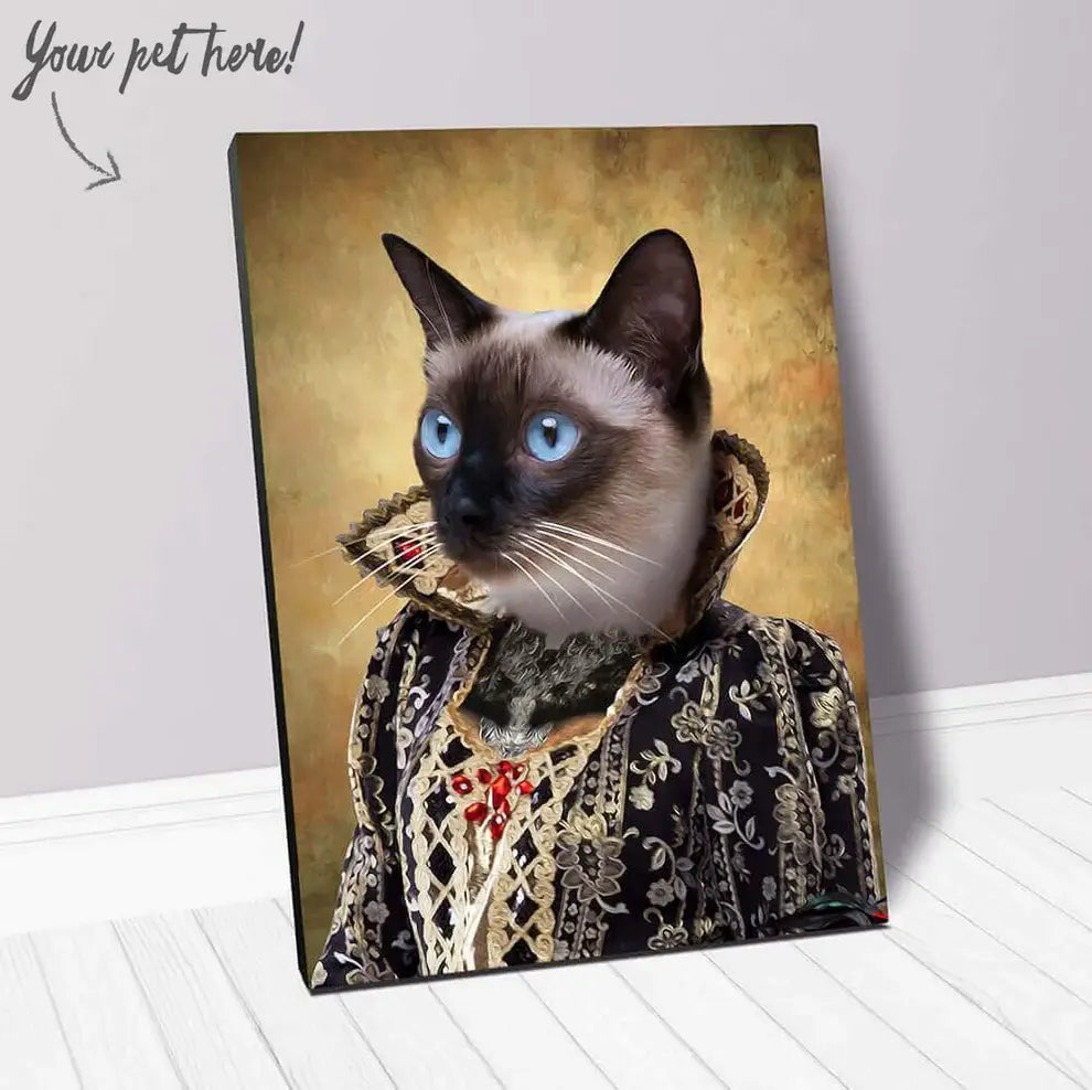 Cat in Renaissance Costume - Custom Cat Portrait on Canvas with black & gold costume