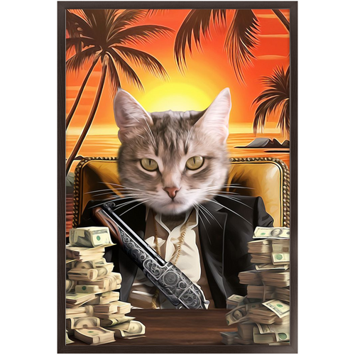 SAY HELLO TO MY LITTLE FRIEND - Scarface Inspired Custom Pet Portrait Framed Satin Paper Print