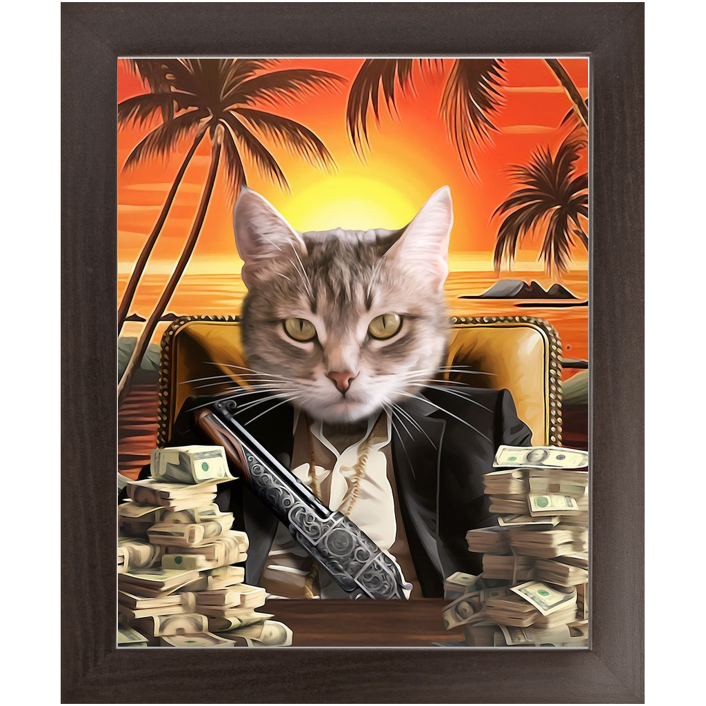 SAY HELLO TO MY LITTLE FRIEND - Scarface Inspired Custom Pet Portrait Framed Satin Paper Print