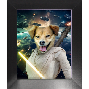 LIGHT REY IN SPACE - Rey Skywalker & Star Wars Inspired Custom Pet Portrait Framed Satin Paper Print