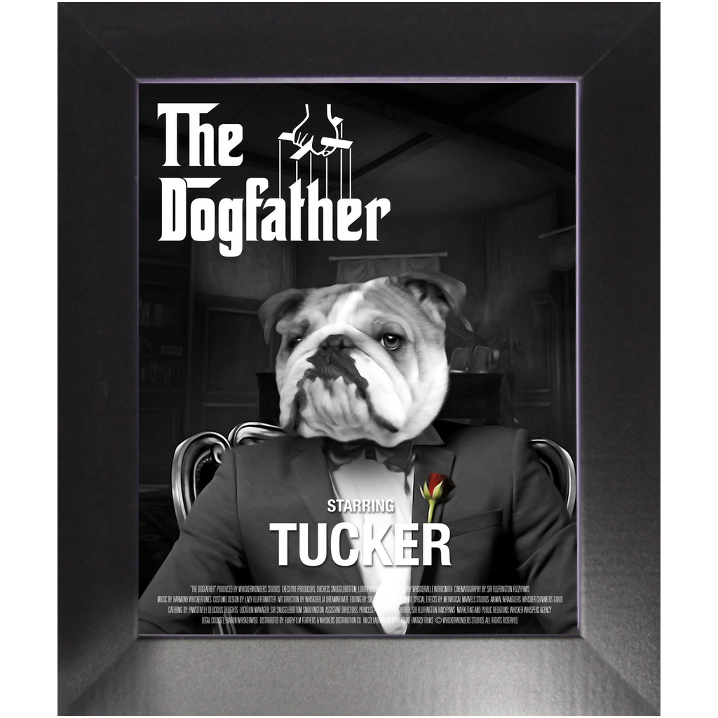 THE DOGFATHER Movie Poster - The Godfather Inspired Custom Pet Portrait Framed Satin Paper Print