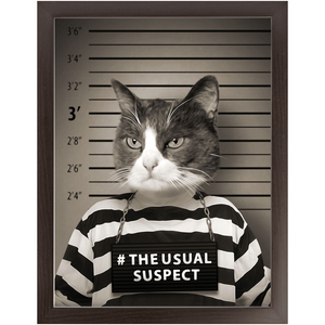 The Usual Suspect - Gangster Mugshot Inspired Custom Pet Portrait Framed Satin Paper Print