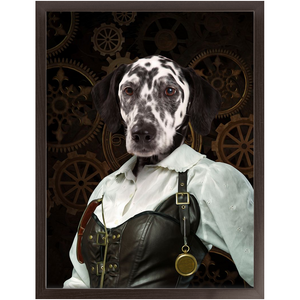 The Timekeeper - Steampunk, Victorian Era Inspired Custom Pet Portrait Framed Satin Paper Print
