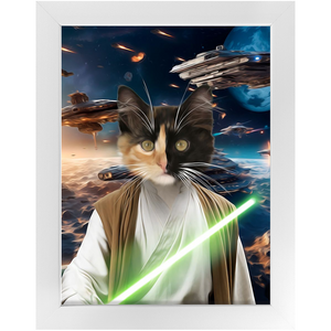 FLUKE CARCHASER IN SPACE - Jedi Luke Skywalker & Star Wars Inspired Custom Pet Portrait Framed Satin Paper Print
