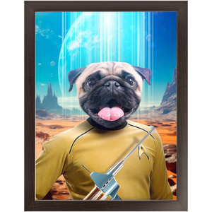 CAPTAIN QUIRK - BEAMING DOWN - Star Trek Inspired Custom Pet Portrait Framed Satin Paper Print