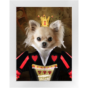 Teeny Queenie - The Queen of Hearts & Alice in Wonderland Inspired Custom Pet Portrait Framed Satin Paper Print