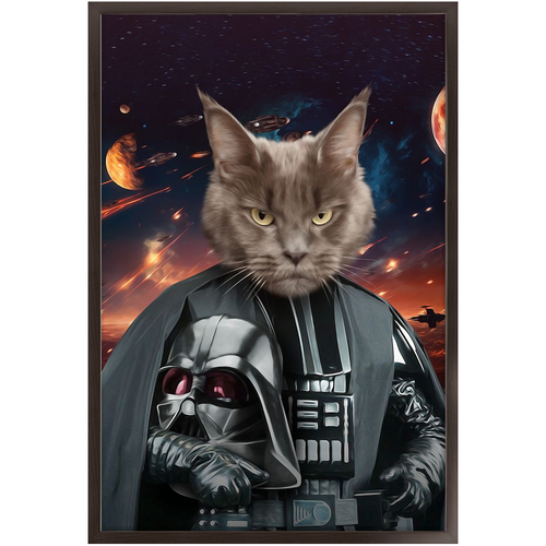BATH EVADER IN SPACE - Darth Vader & Star Wars Inspired Custom Pet Portrait Framed Satin Paper Print