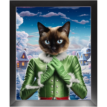 Load image into Gallery viewer, SNOWFLAKE - Christmas elf Inspired Custom Pet Portrait Framed Satin Paper Print