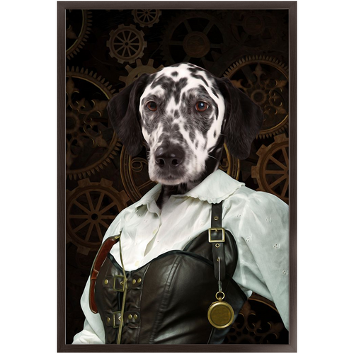 The Timekeeper - Steampunk, Victorian Era Inspired Custom Pet Portrait Framed Satin Paper Print
