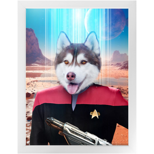 CAPTAIN RUNAWAY - BEAMING DOWN - Star Trek Inspired Custom Pet Portrait Framed Satin Paper Print