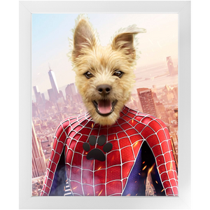 Spider Mutt - Spiderman Superhero Inspired Custom Pet Portrait Framed Satin Paper Print