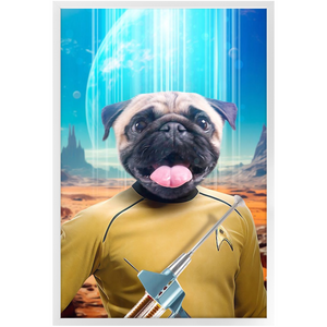 CAPTAIN QUIRK - BEAMING DOWN - Star Trek Inspired Custom Pet Portrait Framed Satin Paper Print