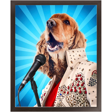 Load image into Gallery viewer, Blue Suede Chew Toy - Elvis Presley, Rock &amp; Roll Inspired Custom Pet Portrait Framed Satin Paper Print