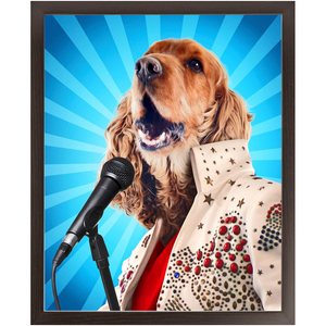Blue Suede Chew Toy - Elvis Presley, Rock & Roll Inspired Custom Pet Portrait Framed Satin Paper Print